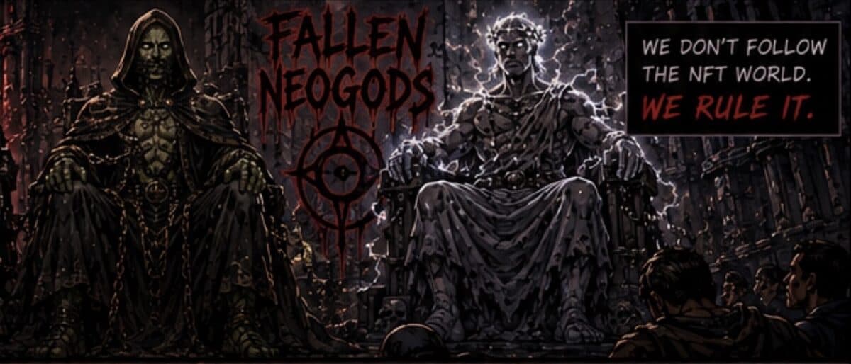 Two fallen neogods enthroned amid the ruins